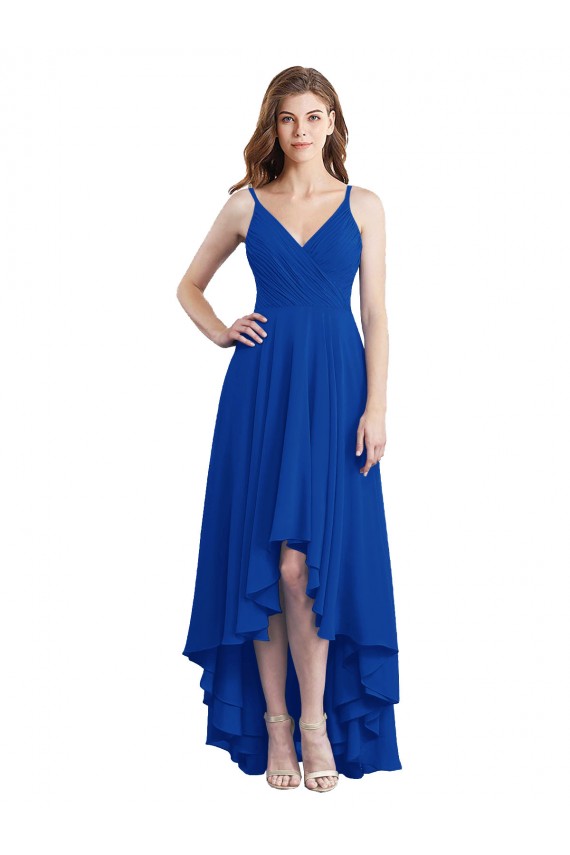 Sleeveless Royal Blue Spaghetti Straps Open Back Soft Chiffon A-Line High Low Bridesmaid Dress Brisbane