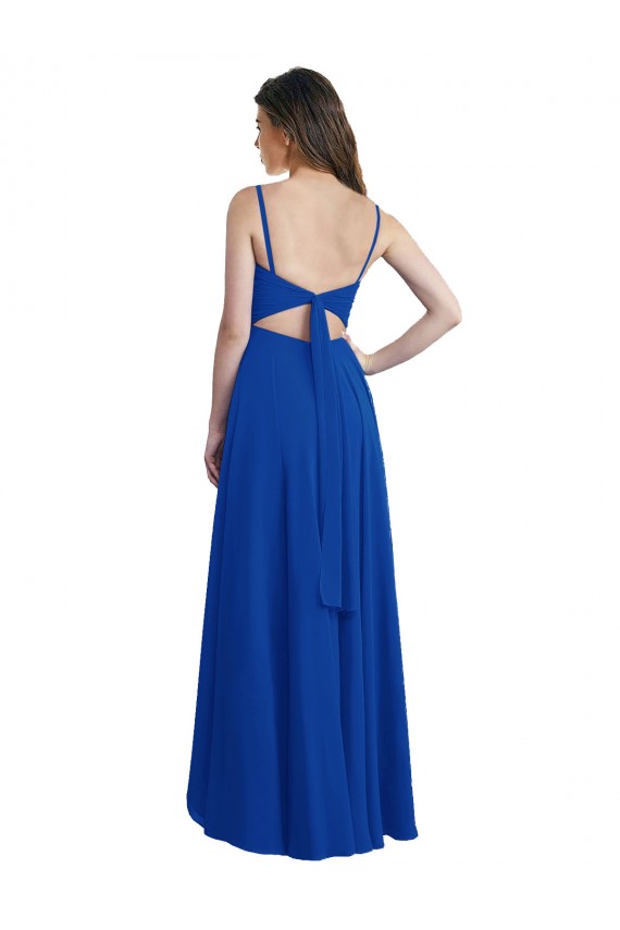Sleeveless Royal Blue Spaghetti Straps Open Back Soft Chiffon A-Line High Low Bridesmaid Dress Brisbane
