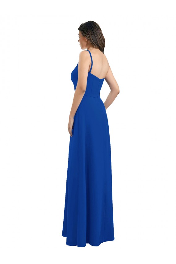 Sleeveless One Shoulder Low Back Soft Chiffon A-Line Bridesmaid Dress Brisbane
