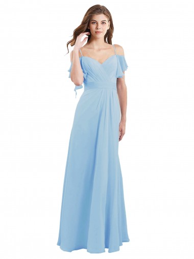 Cold Shoulder Spaghetti Straps Low Back Soft Chiffon A-Line Bridesmaid Dress Brisbane