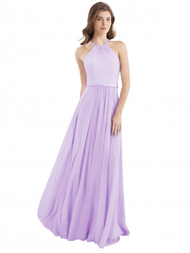 Sleeveless Lilac Halter Neck Chiffon A-Line Bridesmaid Dress / Evening Dress Brisbane