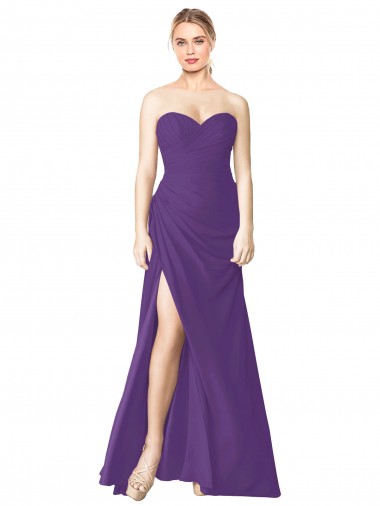Sleeveless Plum Purple Sweetheart Low Back Soft Chiffon A-Line Bridesmaid Dress Brisbane