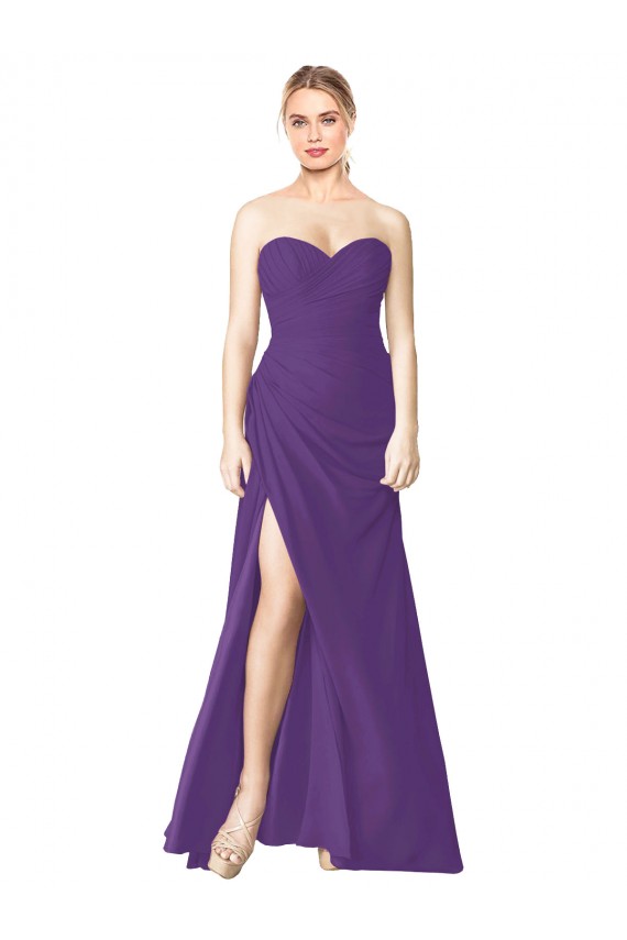 Sleeveless Plum Purple Sweetheart Low Back Soft Chiffon A-Line Bridesmaid Dress Brisbane