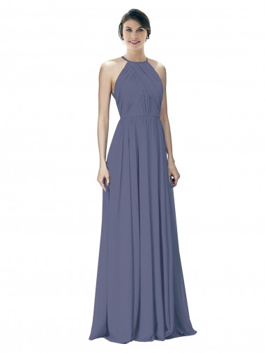 Sleeveless Silver Stone Halter Neck Open Back Soft Chiffon A-Line Formal Dress / Bridesmaid Dress Brisbane
