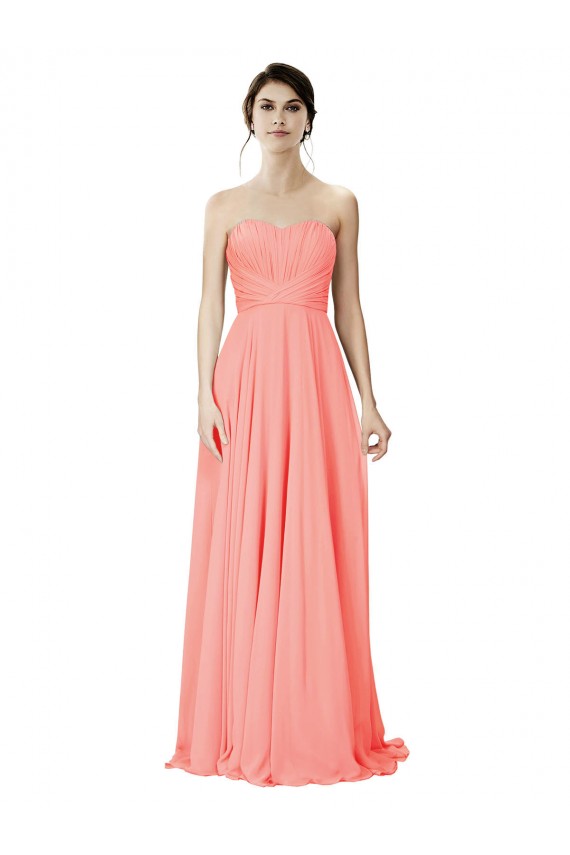 Sleeveless Peach Strapless Soft Chiffon A-Line Bridesmaid Dress Brisbane