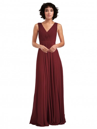 Sleeveless Burgundy V-Neck V-Back Soft Chiffon A-Line Bridesmaid Dress Brisbane