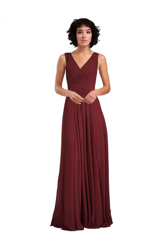 Sleeveless Burgundy V-Neck V-Back Soft Chiffon A-Line Bridesmaid Dress Brisbane