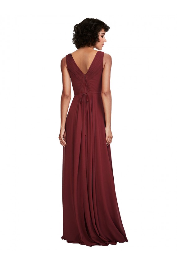 Sleeveless Burgundy V-Neck V-Back Soft Chiffon A-Line Bridesmaid Dress Brisbane