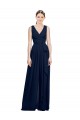 Sleeveless Dark Navy V-Neck Chiffon A-Line Wedding Party Dress Brisbane