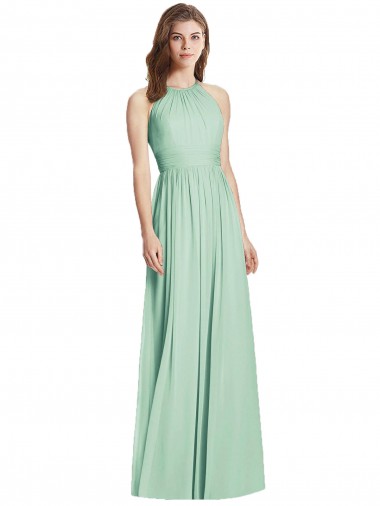 Sleeveless Halter Neck Open Back Soft Chiffon A-Line Semi Formal Evening Dress / Bridesmaid Dress Brisbane
