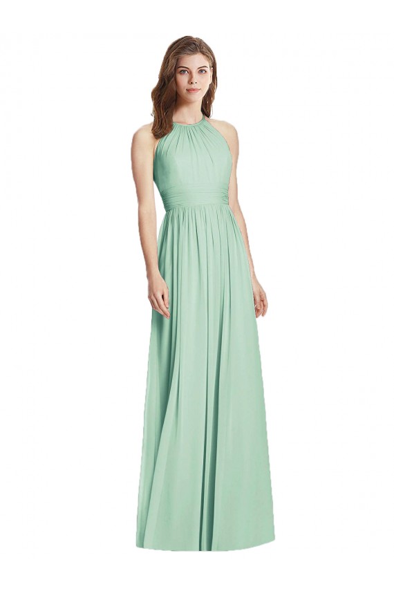 Sleeveless Halter Neck Open Back Soft Chiffon A-Line Semi Formal Evening Dress / Bridesmaid Dress Brisbane
