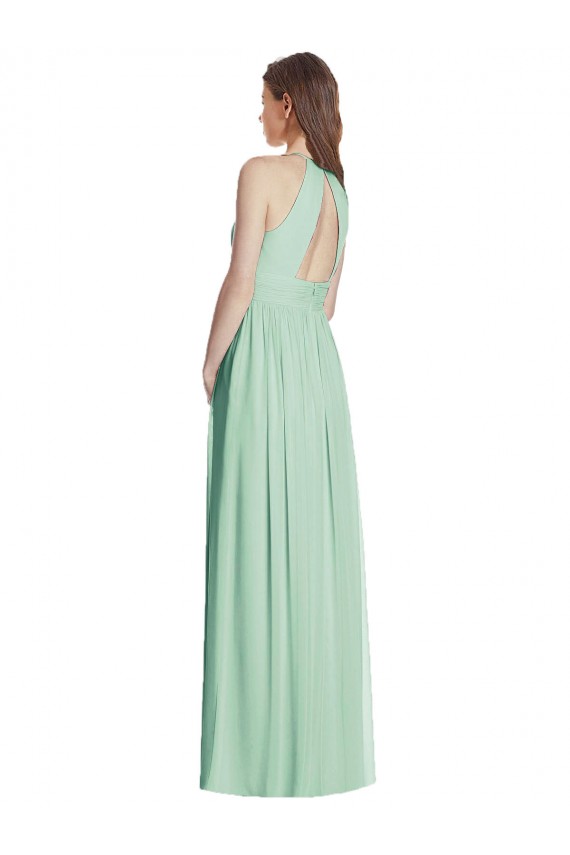Sleeveless Halter Neck Open Back Soft Chiffon A-Line Semi Formal Evening Dress / Bridesmaid Dress Brisbane