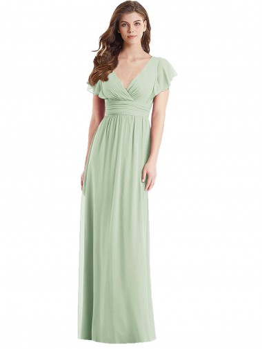 Flutter Sleeves V-Neck Open Back Soft Chiffon Trumpet Bridesmaid Dress Brisbane