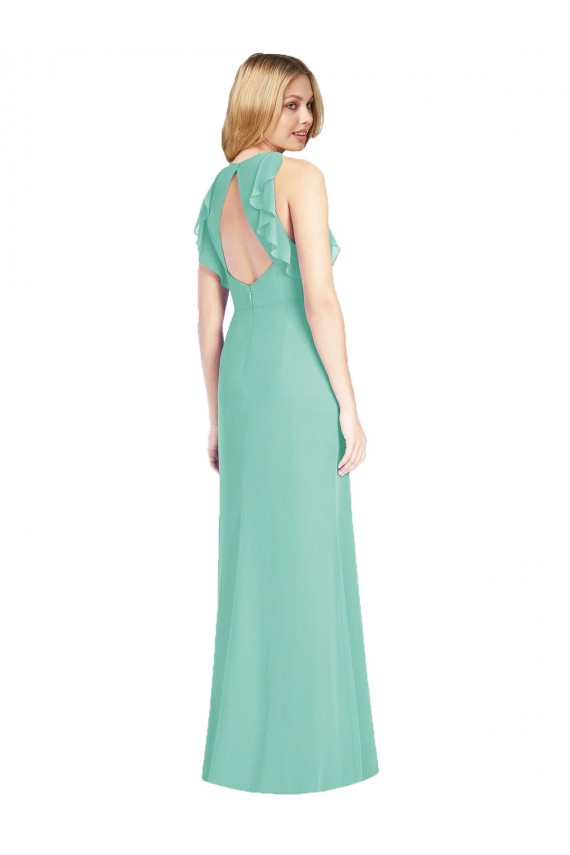 Sleeveless Jewel Neck Open Back Soft Chiffon Mermaid Bridesmaid Dress Brisbane