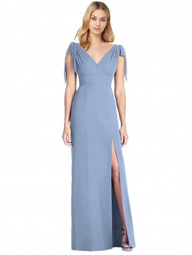 Sleeveless Dusty Blue V-Neck V-Back Soft Chiffon Mermaid Bridesmaid Dress Brisbane
