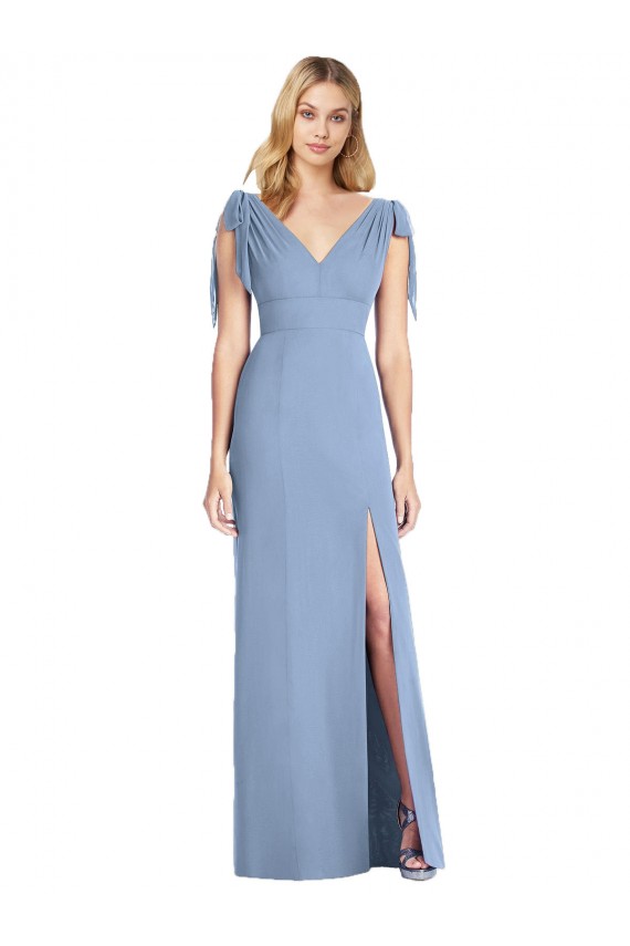Sleeveless Dusty Blue V-Neck V-Back Soft Chiffon Mermaid Bridesmaid Dress Brisbane