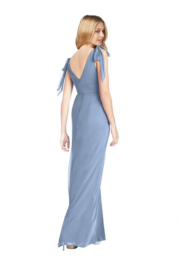 Sleeveless Dusty Blue V-Neck V-Back Soft Chiffon Mermaid Bridesmaid Dress Brisbane