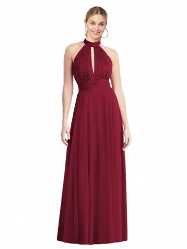 Sleeveless Burgundy Halter Neck Open Back Soft Chiffon A-Line Semi Formal Evening Dress / Bridesmaid Dress Brisbane