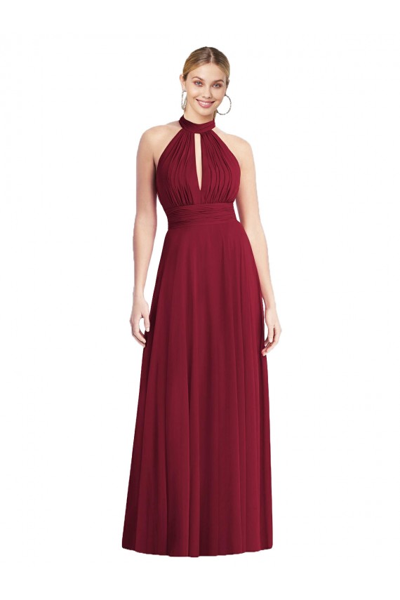 Sleeveless Burgundy Halter Neck Open Back Soft Chiffon A-Line Semi Formal Evening Dress / Bridesmaid Dress Brisbane