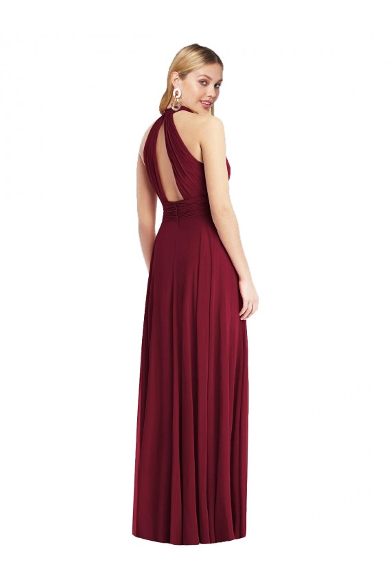 Sleeveless Burgundy Halter Neck Open Back Soft Chiffon A-Line Semi Formal Evening Dress / Bridesmaid Dress Brisbane