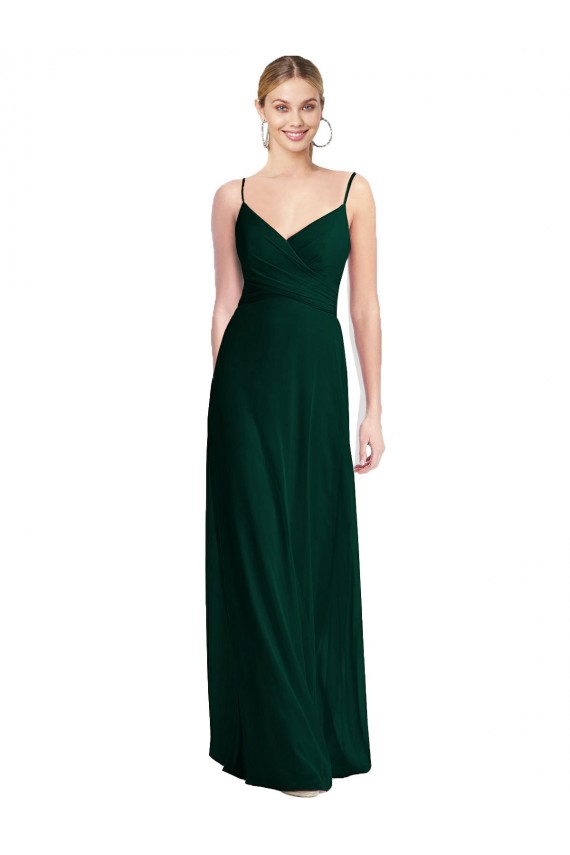 Sleeveless Ever Green Spaghetti Straps Low Back Soft Chiffon A-Line Bridesmaid Dress Brisbane