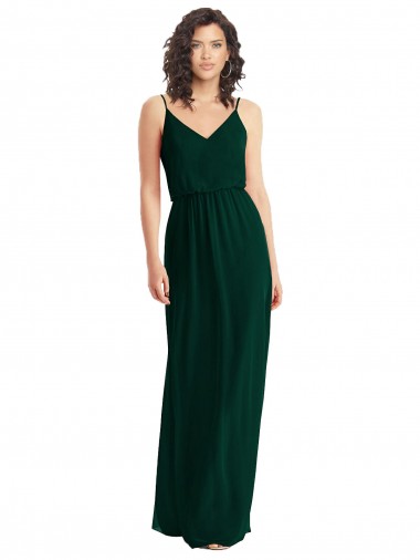 Sleeveless Ever Green V-Neck Low Back Soft Chiffon A-Line Semi Formal Evening Dress / Bridesmaid Dress Brisbane