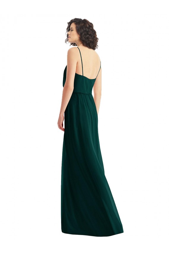 Sleeveless Ever Green V-Neck Low Back Soft Chiffon A-Line Semi Formal Evening Dress / Bridesmaid Dress Brisbane