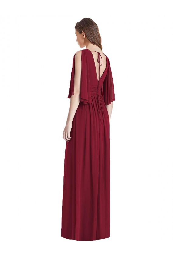 Sleeveless V-Neck Tie Back Soft Chiffon Trumpet Semi Formal Evening Dress / Bridesmaid Dress Brisbane