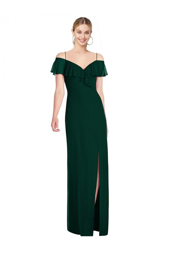 Cold Shoulder Ever Green Spaghetti Straps Soft Chiffon Trumpet Semi Formal Evening Dress / Bridesmaid Dress Brisbane