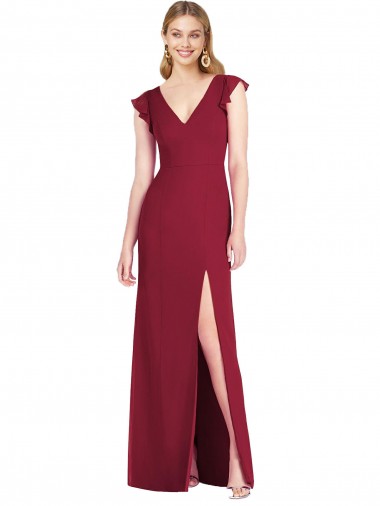 Ruffle Sleeves V-Neck Tie Back Soft Chiffon Mermaid Bridesmaid Dress Brisbane