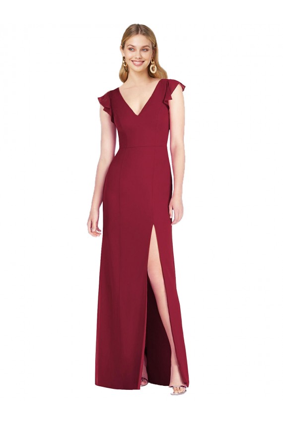 Ruffle Sleeves V-Neck Tie Back Soft Chiffon Mermaid Bridesmaid Dress Brisbane