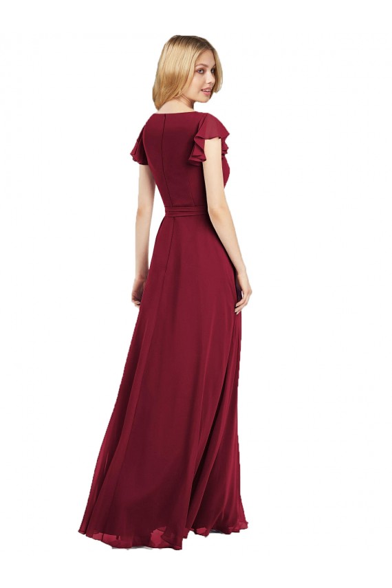 Flutter Sleeves V-Neck Lxue Chiffon A-Line Bridesmaid Dress Brisbane