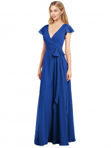 Flutter Sleeves V-Neck Lxue Chiffon A-Line Bridesmaid Dress Brisbane