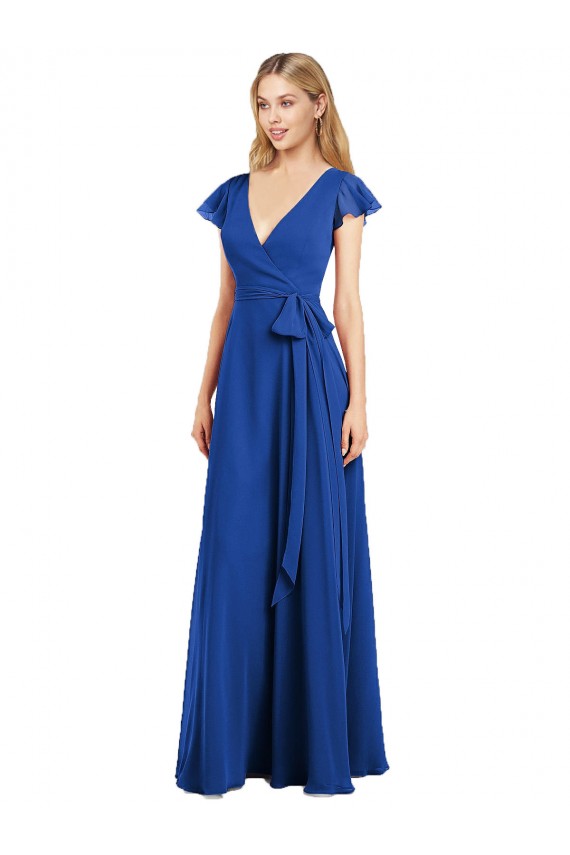 Flutter Sleeves V-Neck Lxue Chiffon A-Line Bridesmaid Dress Brisbane