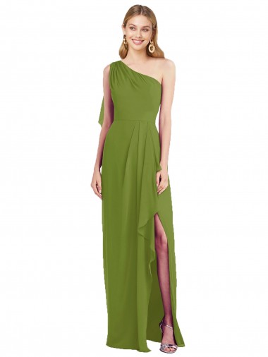 Sleeveless Olive Green One Shoulder Soft Chiffon Trumpet Bridesmaid Dress Brisbane