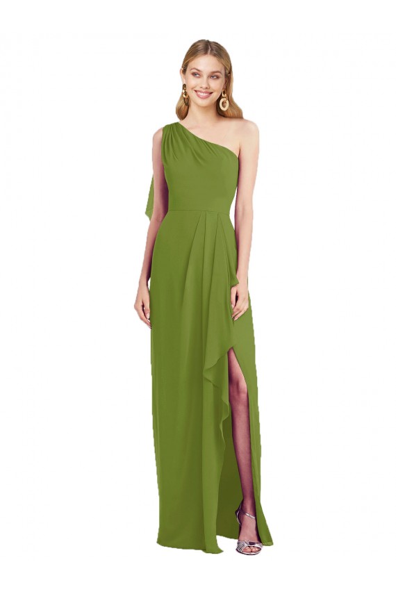 Sleeveless Olive Green One Shoulder Soft Chiffon Trumpet Bridesmaid Dress Brisbane