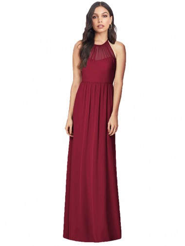 Sleeveless Burgundy Halter Neck Soft Chiffon Trumpet Bridesmaid Dress Brisbane