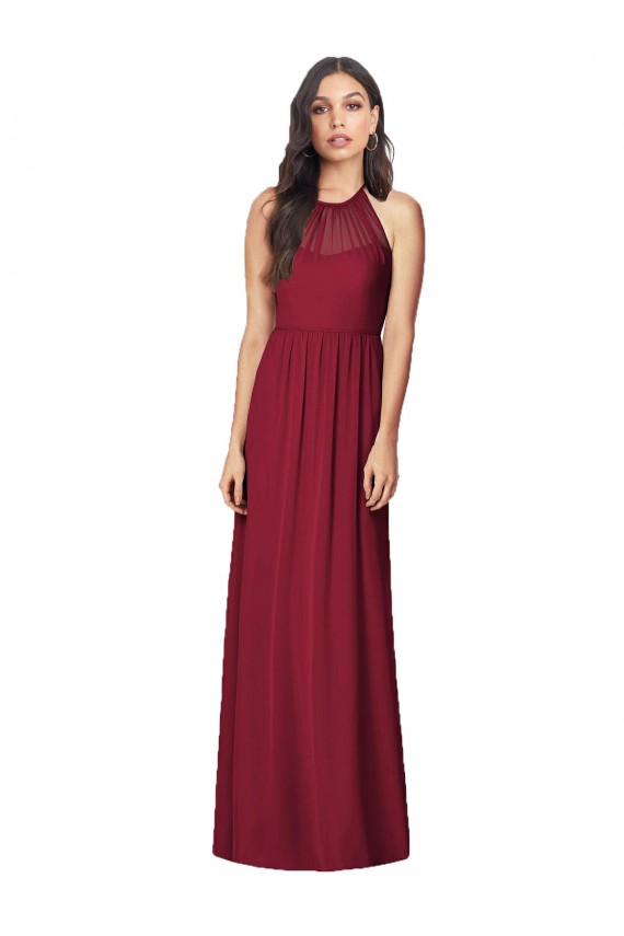 Sleeveless Burgundy Halter Neck Soft Chiffon Trumpet Bridesmaid Dress Brisbane