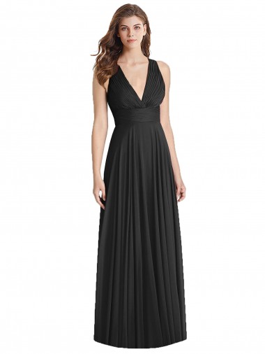 Sleeveless Black V-Neck Criss Cross Back Soft Chiffon A-Line Bridesmaid Dress Brisbane