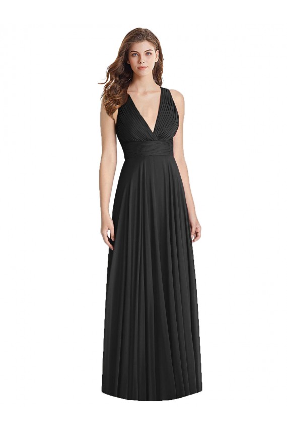Sleeveless Black V-Neck Criss Cross Back Soft Chiffon A-Line Bridesmaid Dress Brisbane