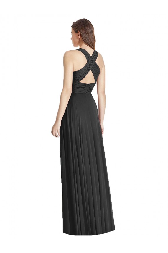 Sleeveless Black V-Neck Criss Cross Back Soft Chiffon A-Line Bridesmaid Dress Brisbane