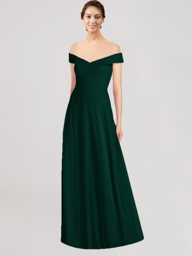 Sleeveless Ever Green Off the Shoulder Soft Chiffon A-Line Formal Dress / Bridesmaid Dress Brisbane