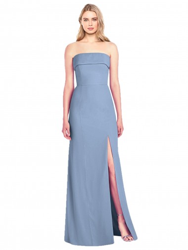 Sleeveless Dusty Blue Strapless Soft Chiffon Trumpet Bridesmaid Dress Brisbane