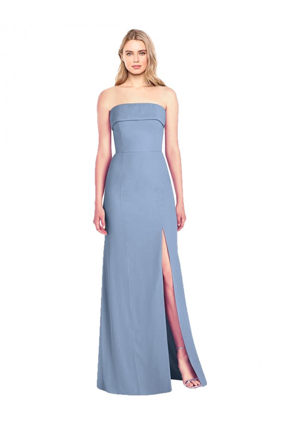 Sleeveless Dusty Blue Strapless Soft Chiffon Trumpet Bridesmaid Dress Brisbane