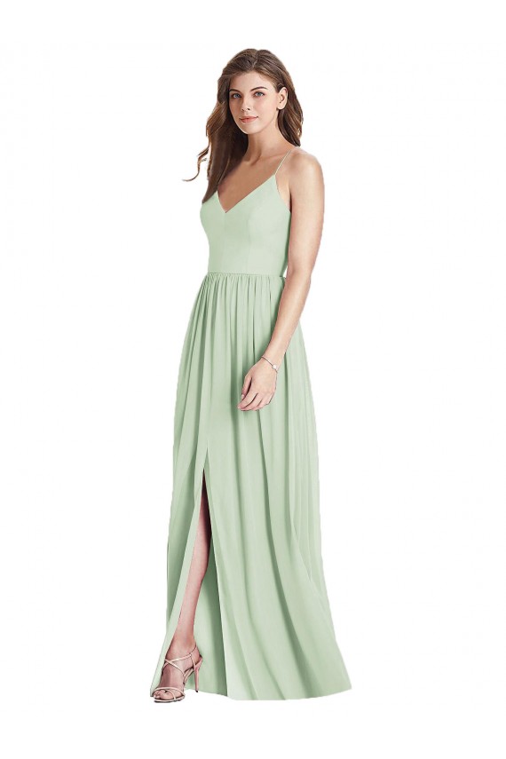 Sleeveless Spaghetti Straps Criss Cross Back Soft Chiffon A-Line Semi Formal Evening Dress / Bridesmaid Dress Brisbane
