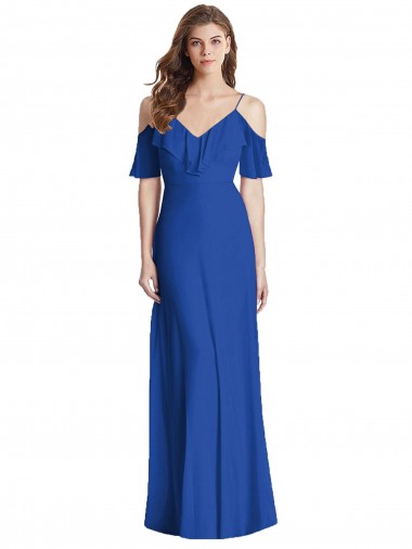 Cold Shoulder Spaghetti Straps V-Back Soft Chiffon Trumpet Semi Formal Evening Dress / Bridesmaid Dress Brisbane