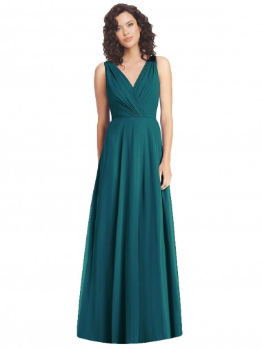 Sleeveless Hunter V-Neck V-Back Chiffon A-Line Wedding Party Dress Brisbane