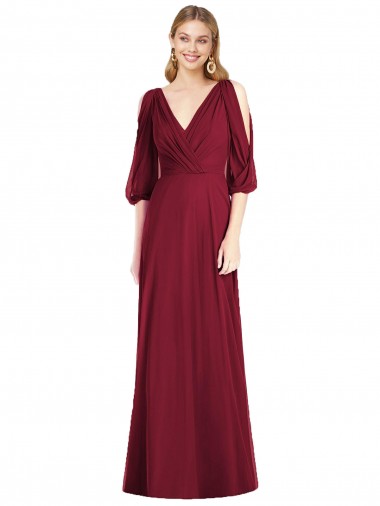 Bell Sleeves V-Neck V-Back Soft Chiffon Trumpet Formal Dress / Bridesmaid Dress Brisbane