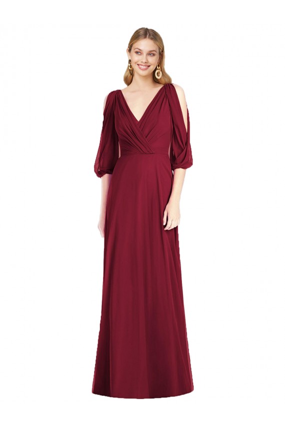 Bell Sleeves V-Neck V-Back Soft Chiffon Trumpet Formal Dress / Bridesmaid Dress Brisbane