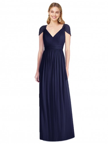 Cap Sleeves V-Neck Open Back Soft Chiffon Trumpet Bridesmaid Dress Brisbane